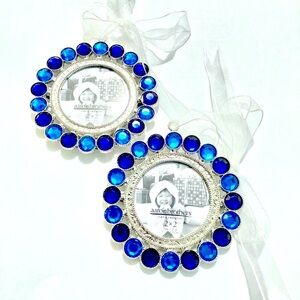 Aaron Brothers Blue Jewels 2x2 Photo Frame Ornament - Lot of 2